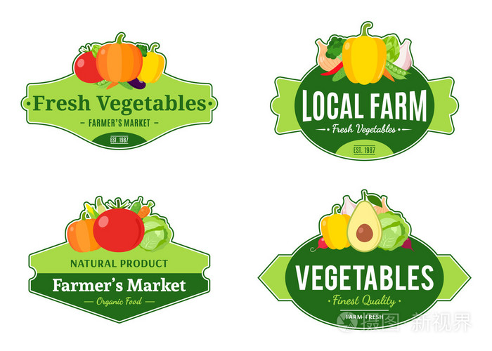 老式的蔬菜徽标和设计元素