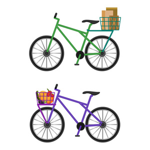 满载男性信封和新鲜蔬菜的篮子自行车