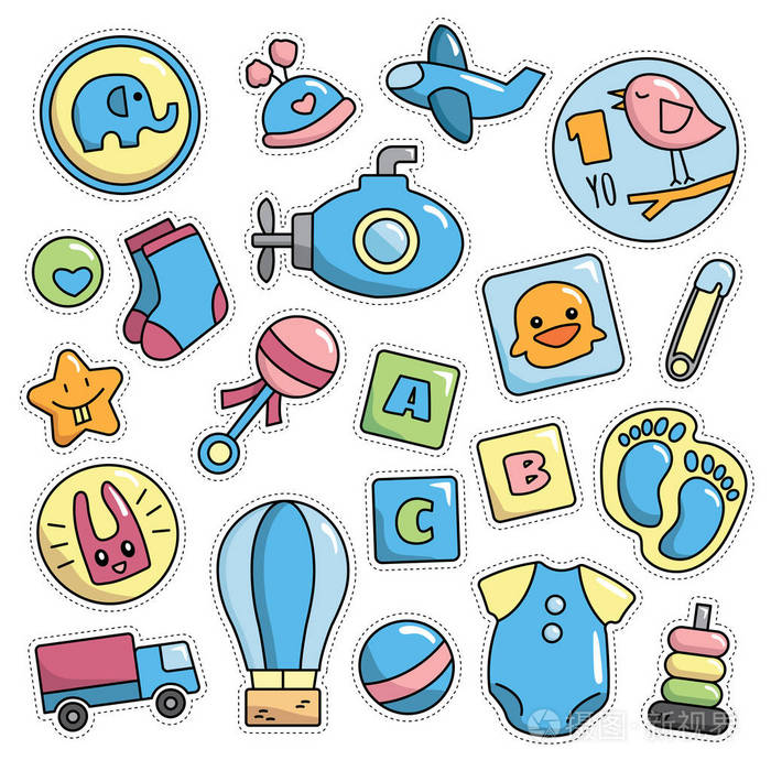 现代可爱 80-90 年代复古婴儿分离时尚卡通插图集