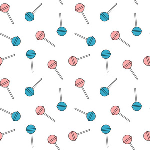 可爱的粉红色和蓝色棒棒糖无缝矢量图案背景I。