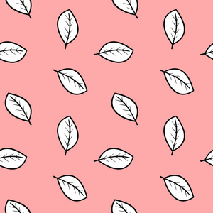 粉红色背景的白色叶子无缝矢量图案插画