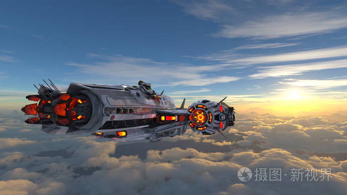 一艘宇宙飞船3dcg渲染