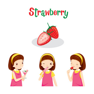 草莓水果 果汁 冰淇淋和字母的女孩
