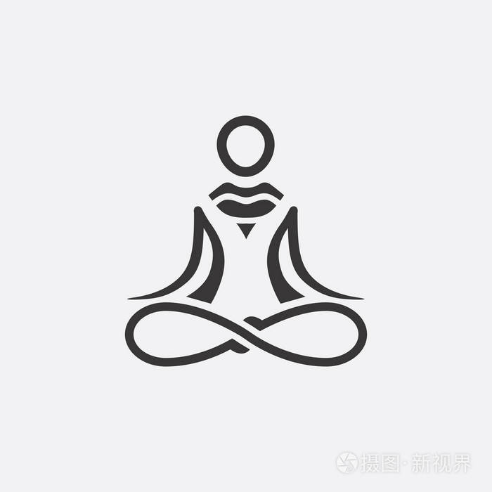 插画 瑜伽徽标设计抽象矢量模板线性风格.健康 spa 冥想和谐理念.