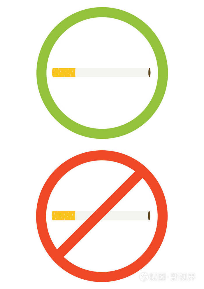 两个矢量图标与香烟, 允许吸烟和禁止吸烟, 简单的矢量插图, 平面设计