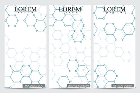 集现代向量的传单。抽象背景与分子结构 Dna 和神经元。医学 科学 技术横幅 卡 web 证书