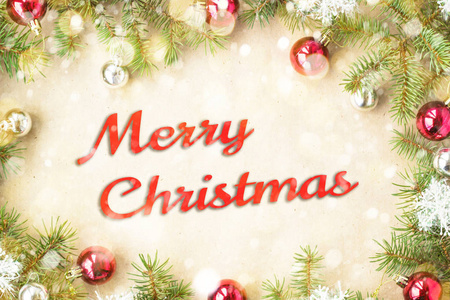 圣诞和新年在节日背景下的排印圣诞节装饰, 冷杉树和雪的分支