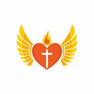 教会的标志.基督教的象征.耶稣的心和翅膀照片
