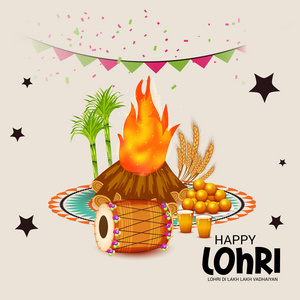 快乐 Lohri 背景节日的矢量插画 Lohri