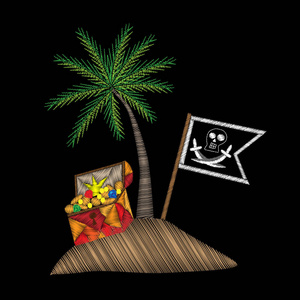 海盗旗和树干与棕榈树刺绣针直角坐标