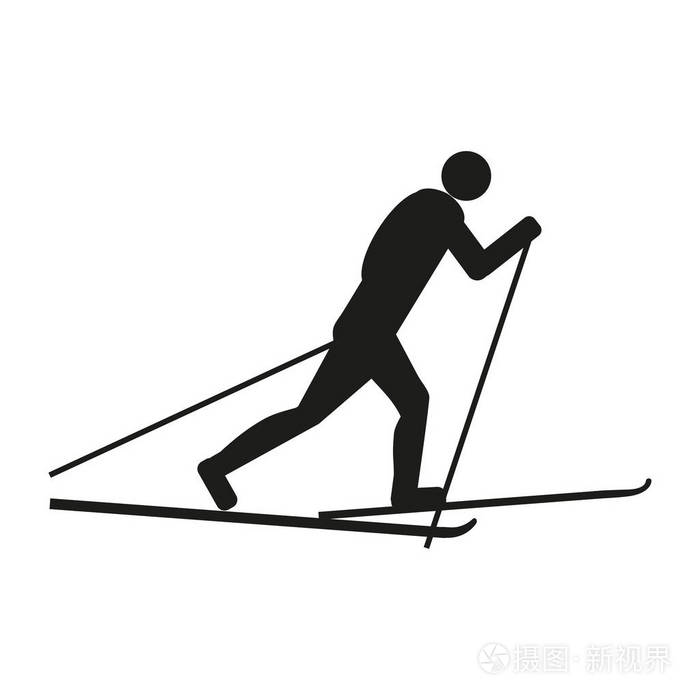 白色背景上的黑色滑雪图标。矢量图