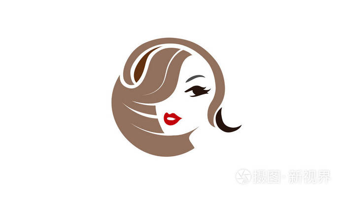 美丽的女人头发复古标志符号插图