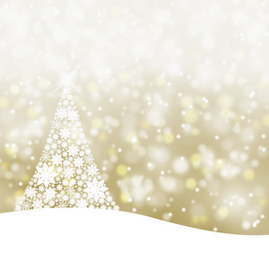 白雪皑皑的金色圣诞树背景