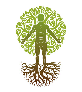 人类被创造为树的延续, 具有强烈的根, 使用天然的绿叶.
