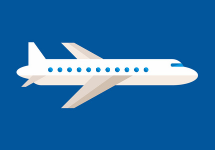 白色飞机平面矢量图蓝色背景