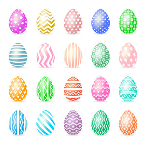 用不同图案 ioslated 的鸡蛋设置贺卡的白色背景