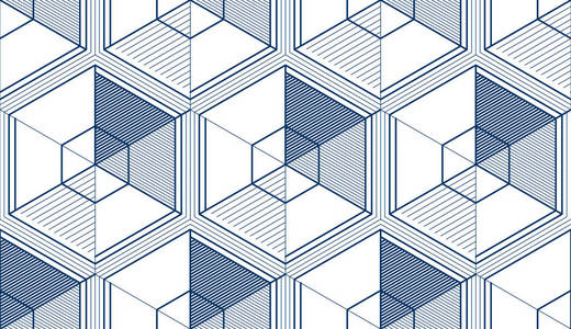 几何3d 线抽象无缝图案, 矢量背景.技术风格工程线画不尽的例证.