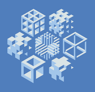 一组抽象三维立方体对象照片