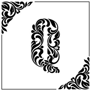这封信 q 带有漩涡和花卉元素的装饰字体。复古风格
