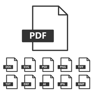 矢量图标的集合。下载标志。Pdf 文件格式