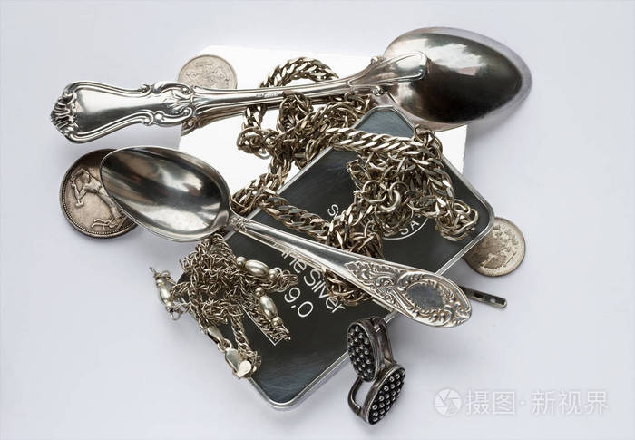 银棒, 旧硬币, 茶匙, 咖啡匙, 耳环和链条
