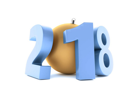新的2018年蓝色金属数字与金黄装饰球