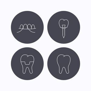 牙科植入物 牙线和齿图标