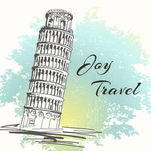 手绘比萨斜塔旅行.手的素描画的英国,美国,意大利.
