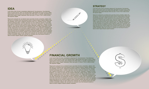 时间线图，时间线图表与文本泡沫和渐变背景与大纲图标和文本，财政增长的数据图表的地方上的连接