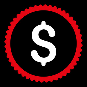 美元扁平的红色和白色圆形邮票图标