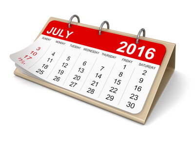 2016年7月日历包括裁剪路径