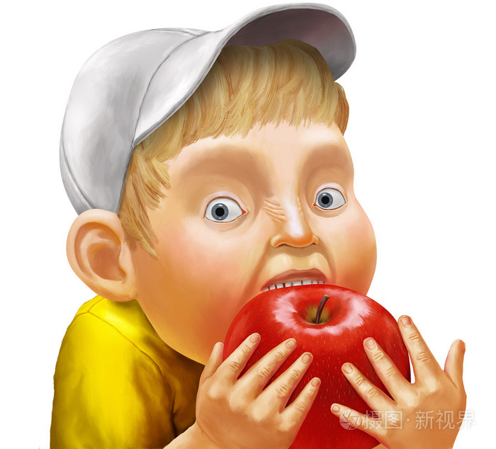 小男孩咬大苹果