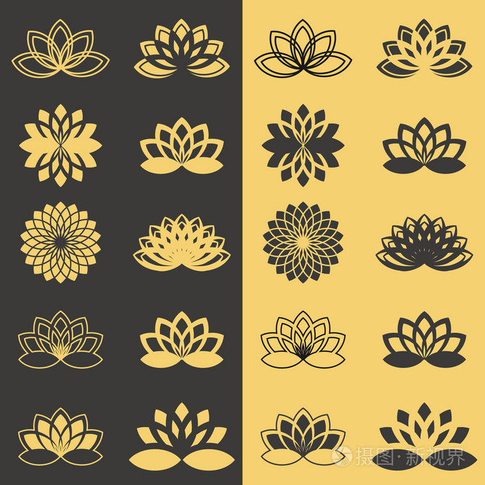 白色和黑色的背景上的抽象莲花象征模板l