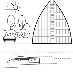 街道房屋矢量插图。 建筑物，树