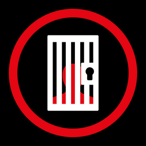 门口的小偷监狱平面红色和白色圆形矢量图标照片