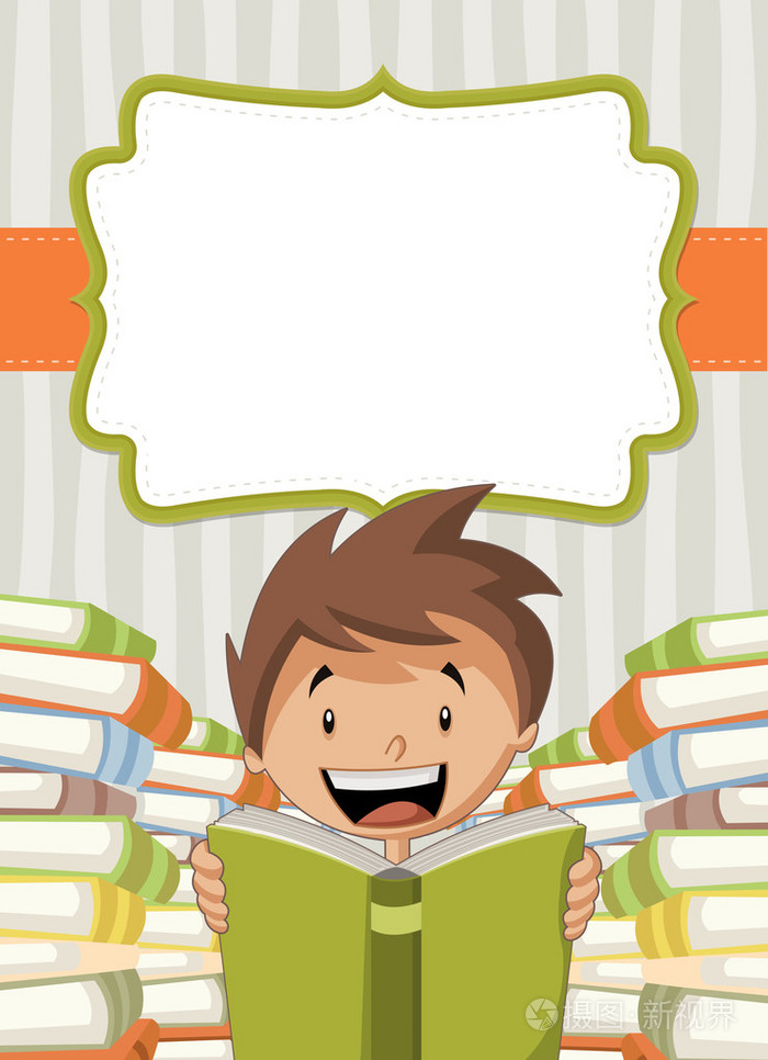 与卡通男孩读书卡