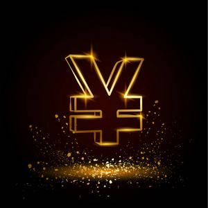 金人民币符号金符号.在黑色背景上的货币线性向量图照片