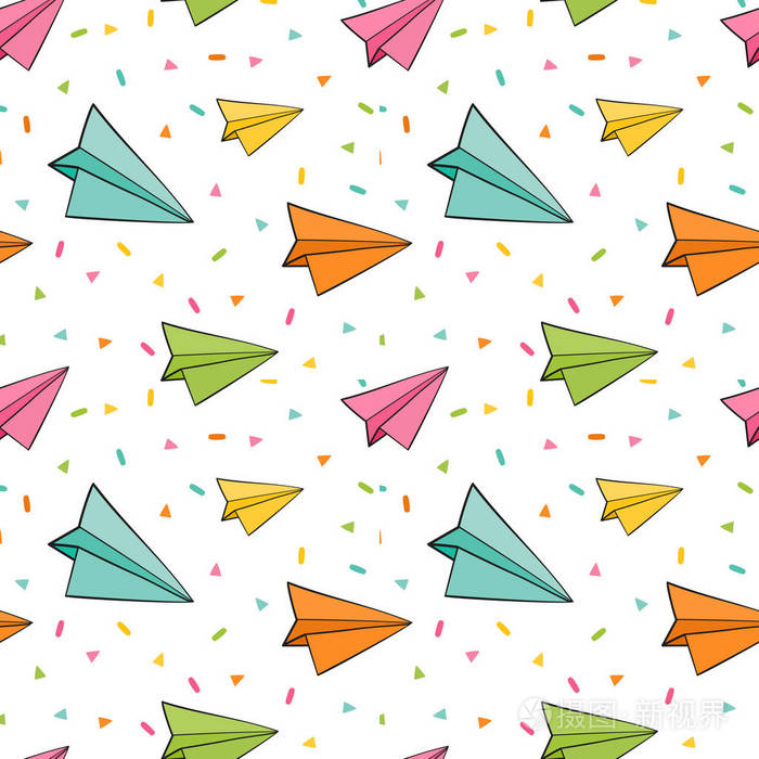 纸飞机无缝背景.可爱的矢量插图