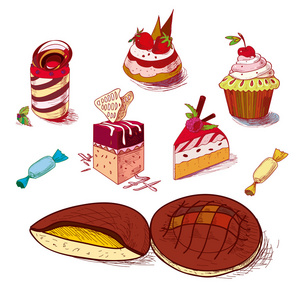 手工绘制的甜点甜点糕点烘焙产品蛋糕饼干松饼