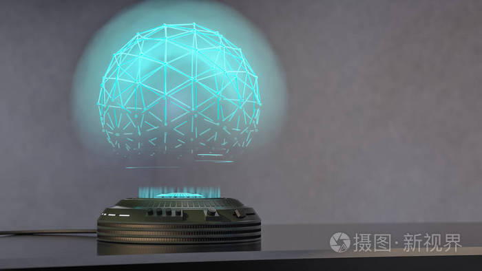 一个全息投影投射一个闪闪发光的蓝色球体