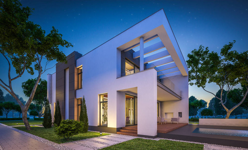 现代别墅夜间图片-现代别墅夜间素材-现代别墅夜间插画-摄图新视界