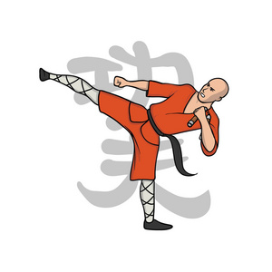 练功夫少林和尚练功夫.军事 art.矢量插图 在白色上隔离照片