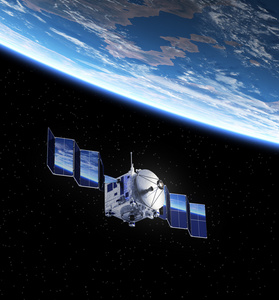 卫星部署在太空中的太阳能电池板