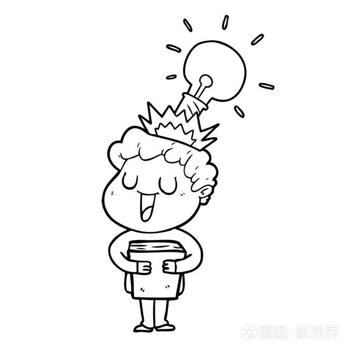 笑卡通人与书和想法插画-正版商用图片0elnux-摄图新视界