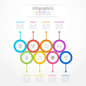 您的业务数据与 8 选项 零件 步骤 时间线或过程的信息图表设计元素。矢量图