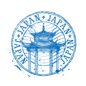 日本矢量 logo 设计模板.简单的素描风格绘制的庙照片