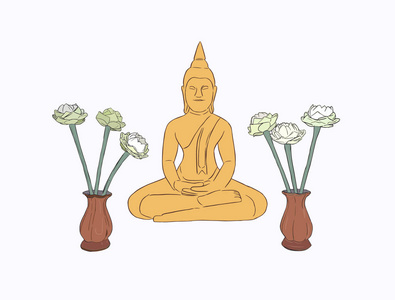 泰国文化理念与佛教素描矢量
