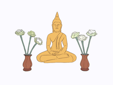 手绘的佛像素描黑色孤立在白色背景上. 详细的复古蚀刻风格图纸.