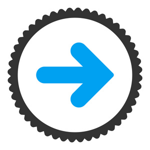 箭头右平蓝色和灰色圆形邮票图标照片