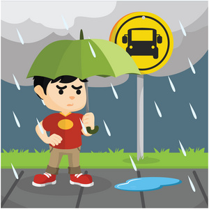 卡通人物迟到的男孩和女孩跑来向孩子们站在火车站建筑用袋及行李箱